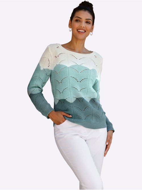 Pull à encolure ronde en tricot ajouré avec finitions côtelées - Taille standard - Moda Vilona - Kiabi Pull à encolure ronde en tricot ajouré avec finitions côtelées - Taille standard - Moda Vilona - Kiabi
