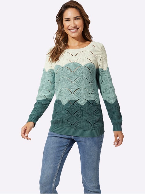 Pull à encolure ronde en tricot ajouré avec finitions côtelées - Taille standard - Moda Vilona - Kiabi Pull à encolure ronde en tricot ajouré avec finitions côtelées - Taille standard - Moda Vilona - Kiabi