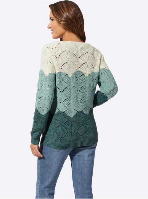 Pull à encolure ronde en tricot ajouré avec finitions côtelées - Taille standard - Moda Vilona - Kiabi Pull à encolure ronde en tricot ajouré avec finitions côtelées - Taille standard - Moda Vilona - Kiabi