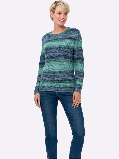 Pull à encolure ronde en tricot avec rayures et finitions côtelées - Taille standard - Moda Vilona - Kiabi