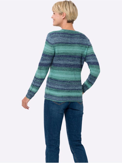 Pull à encolure ronde en tricot avec rayures et finitions côtelées - Taille standard - Moda Vilona - Kiabi