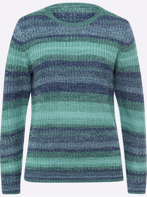 Pull à encolure ronde en tricot avec rayures et finitions côtelées - Taille standard - Moda Vilona - Kiabi
