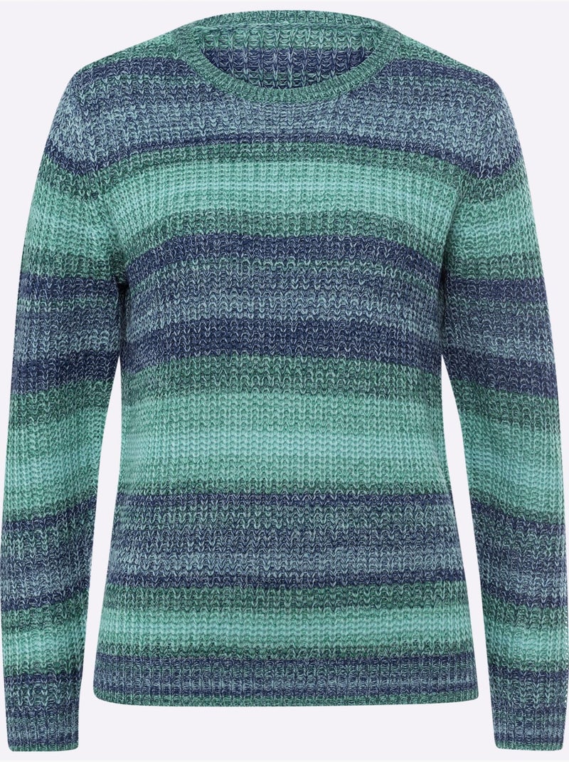 Pull à encolure ronde en tricot avec rayures et finitions côtelées - Taille standard - Moda Vilona Bleu Vert - Kiabi