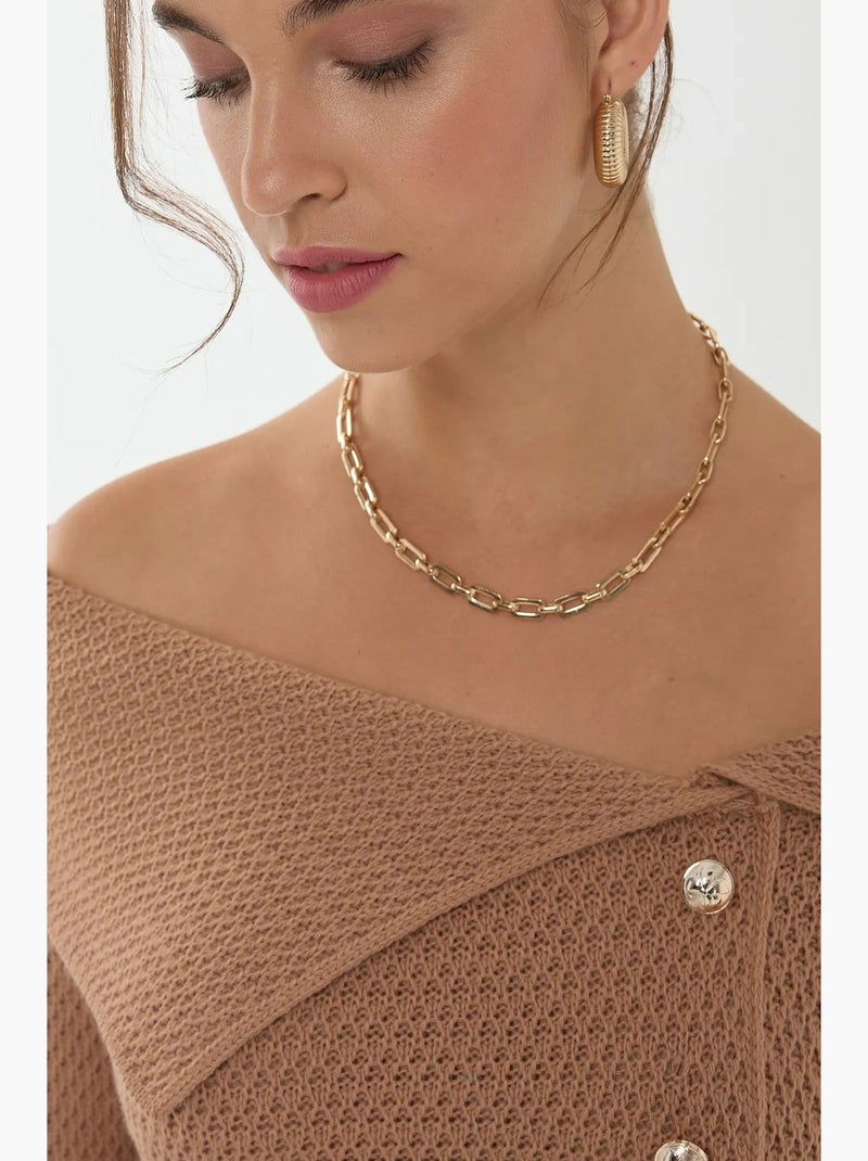 Pull à épaules dénudées et boutons hiccup Marron - Kiabi