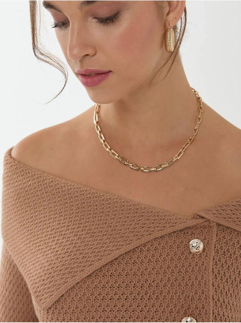 Pull à épaules dénudées et boutons Marron - Kiabi