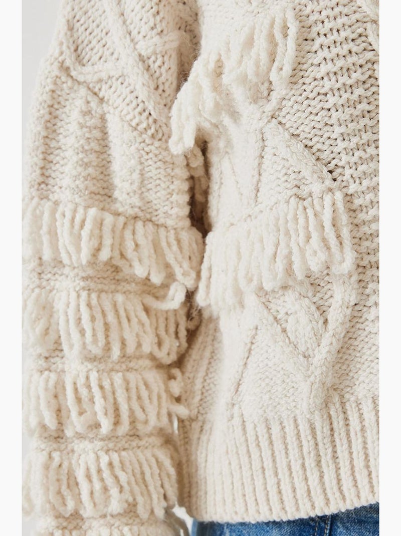 Pull à franges en maille torsadée lucci Beige argile - Kiabi