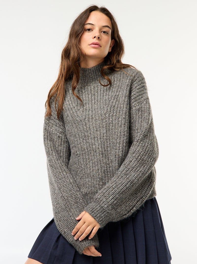 Pull à grosse maille Gris - Kiabi