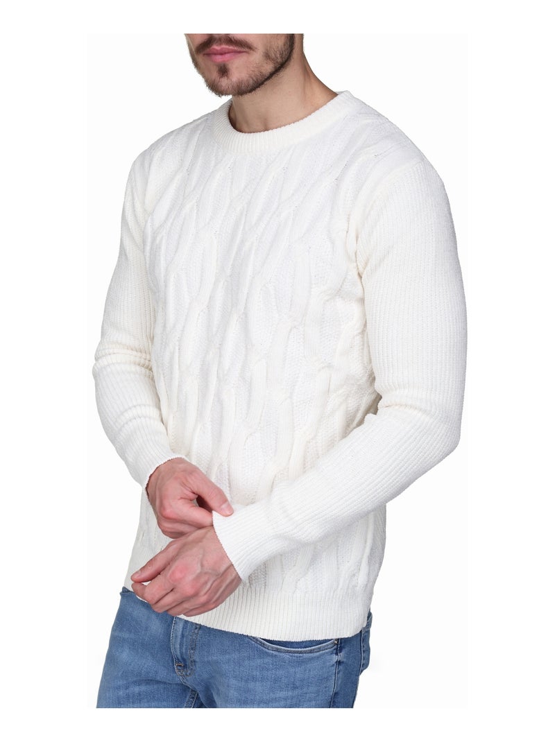 Pull à maille torsadée Blanc - Kiabi