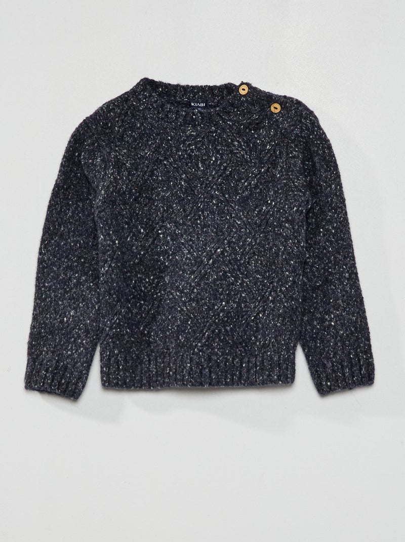 Pull à maille torsadée bleu marine - Kiabi