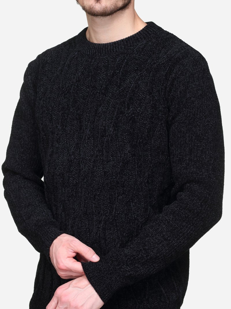 Pull à maille torsadée Noir - Kiabi