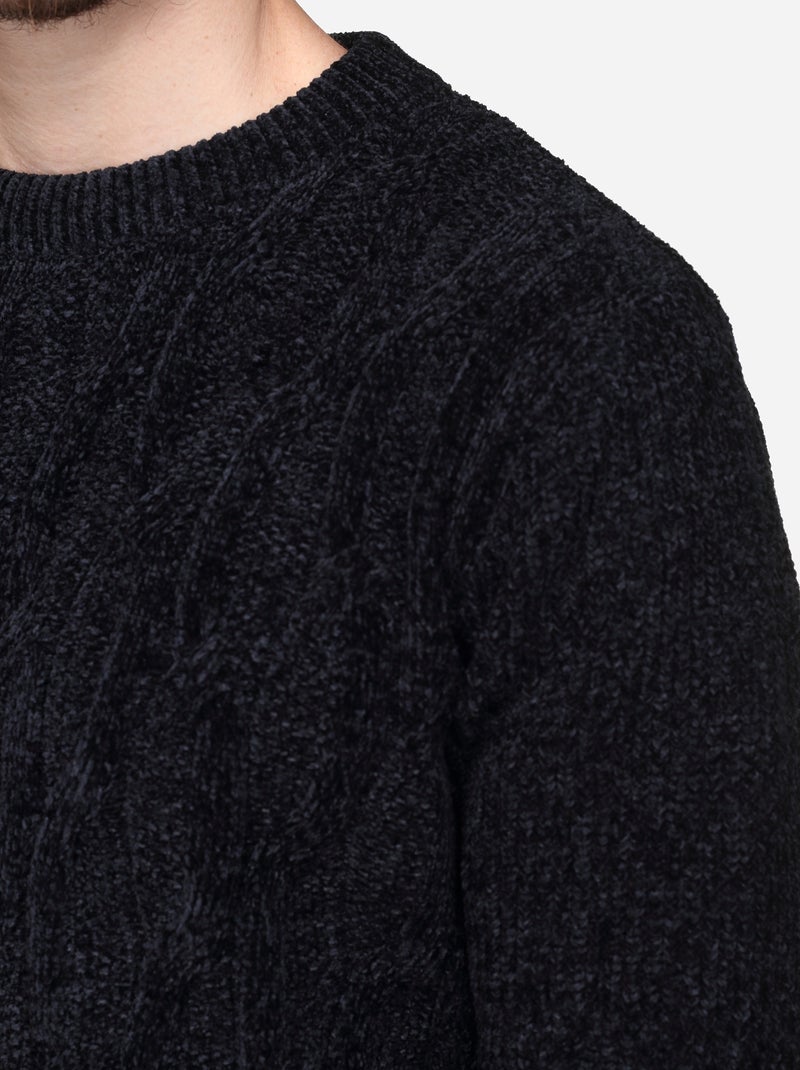 Pull à maille torsadée Noir - Kiabi