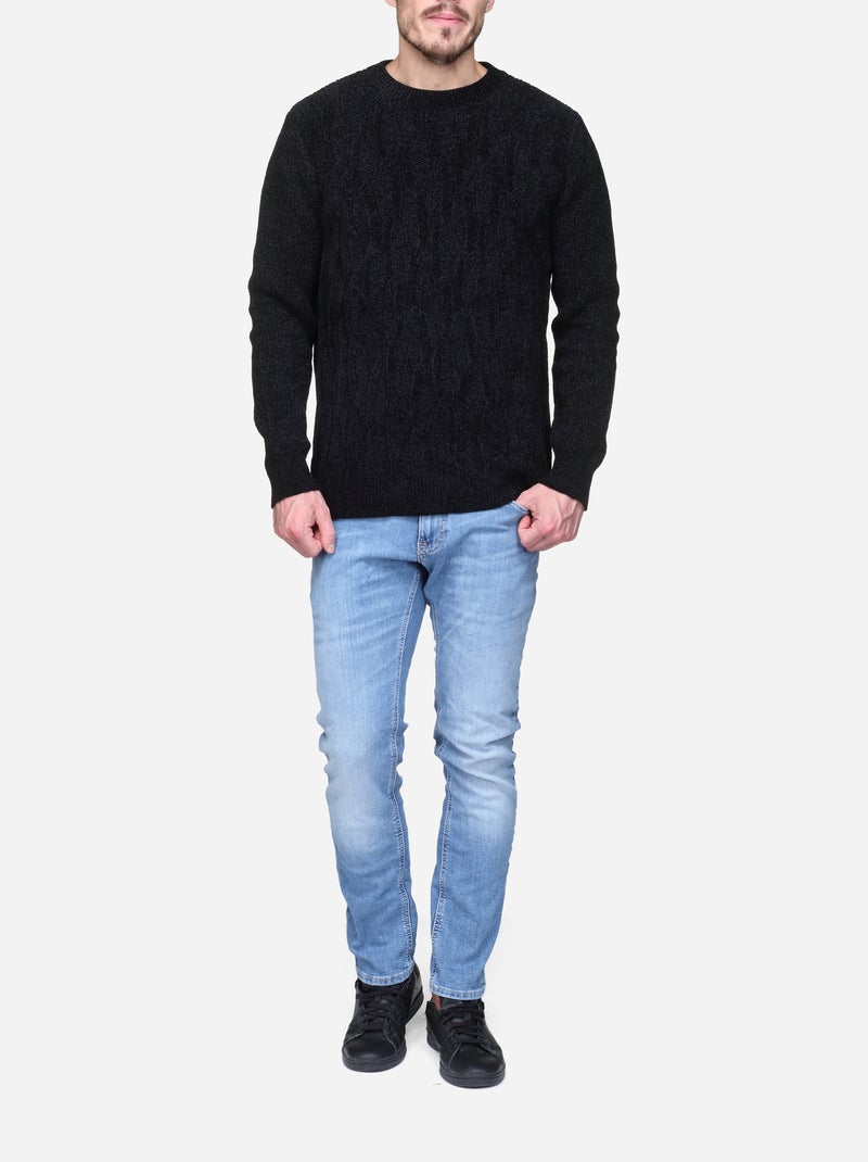 Pull à maille torsadée Noir - Kiabi