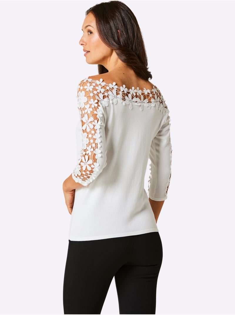 Pull à Manches 3/4 30% Lyocell - Taille Standard - Helline Ecru - Kiabi