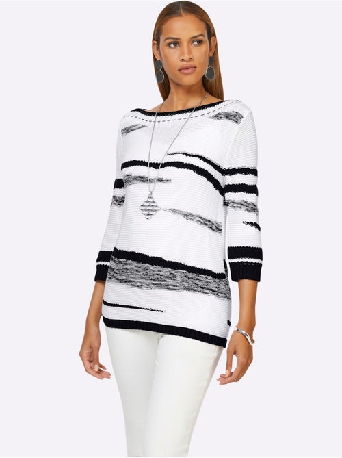 Pull à Manches 3/4 50% Coton - Taille Standard - Helline - Kiabi Pull à Manches 3/4 50% Coton - Taille Standard - Helline - Kiabi