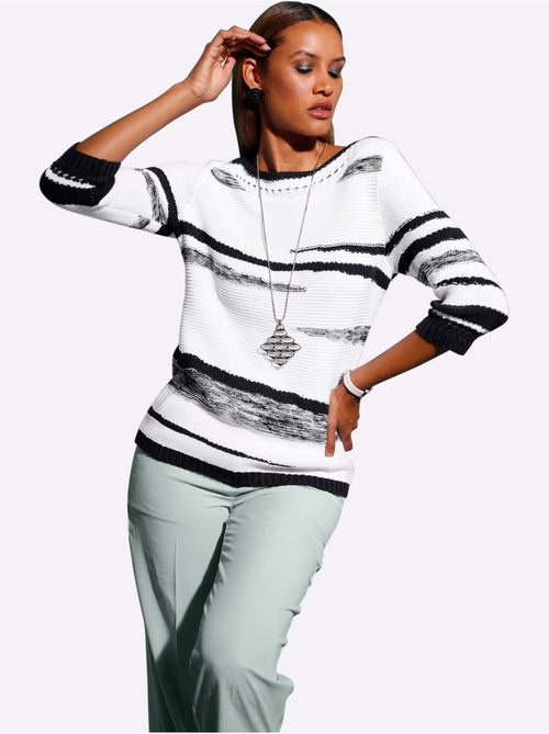 Pull à Manches 3/4 50% Coton - Taille Standard - Helline - Kiabi Pull à Manches 3/4 50% Coton - Taille Standard - Helline - Kiabi