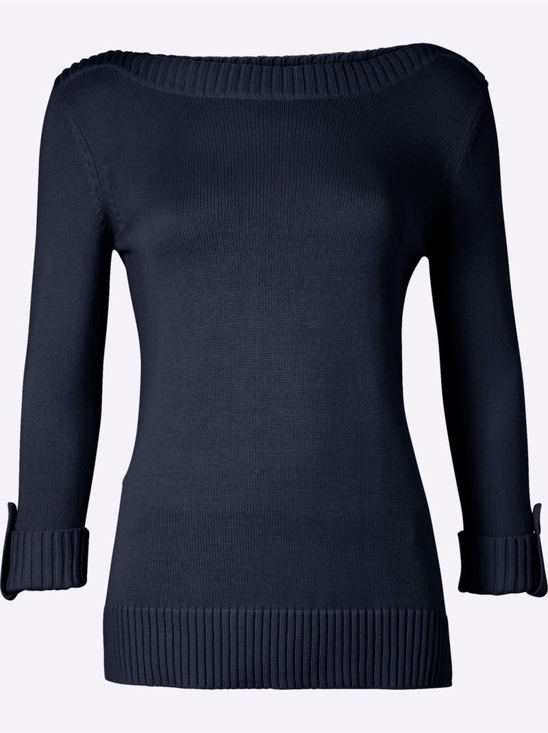 Pull à Manches 3/4 50% Coton - Taille Standard - Witt Bleu marine - Kiabi