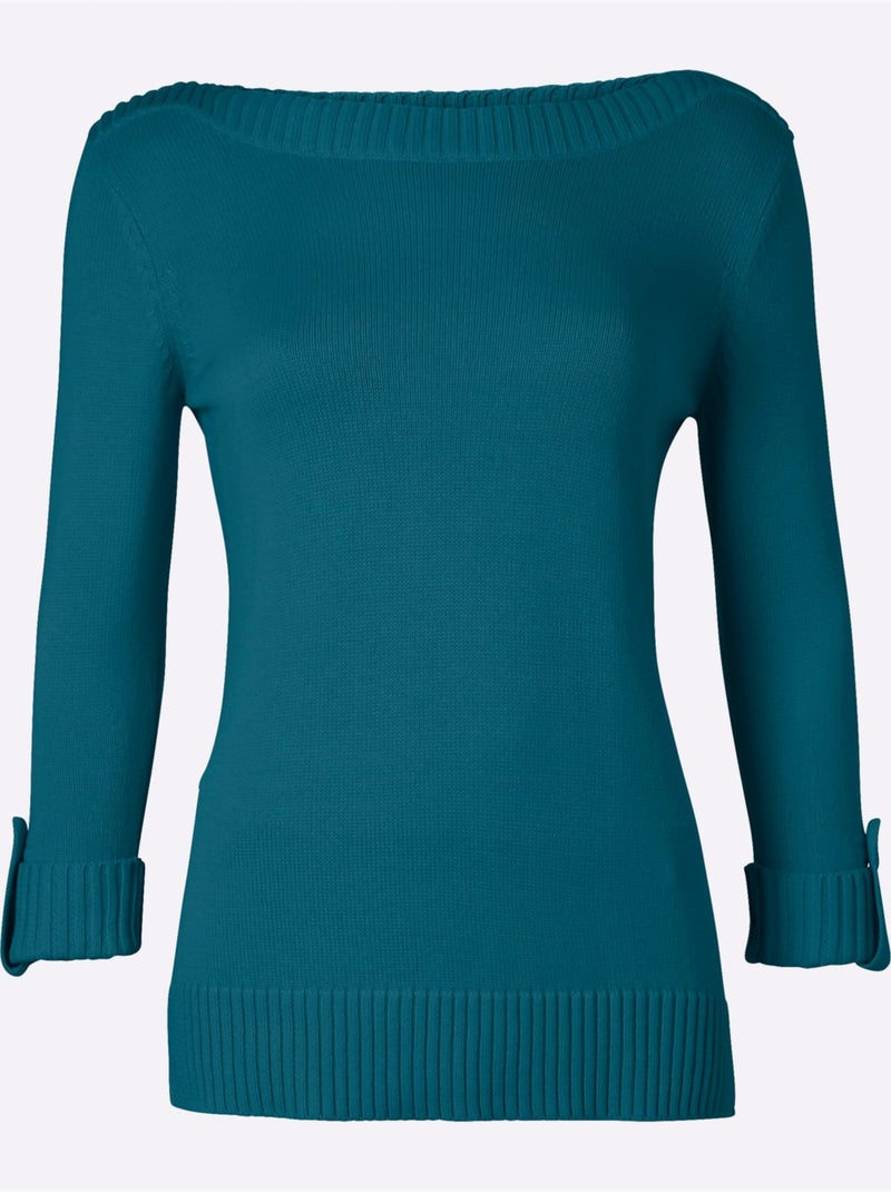Pull à Manches 3/4 50% Coton - Taille Standard - Witt Bleu pétrole - Kiabi