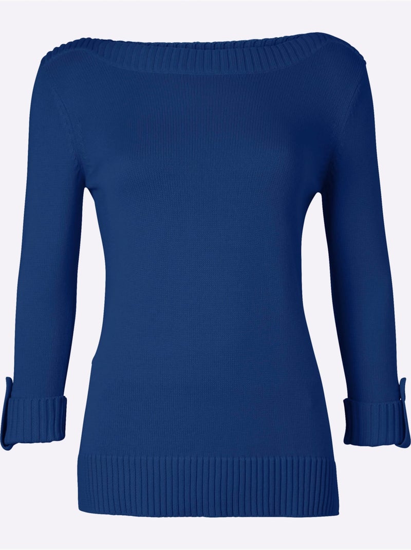 Pull à Manches 3/4 50% Coton - Taille Standard - Witt Bleu roi - Kiabi