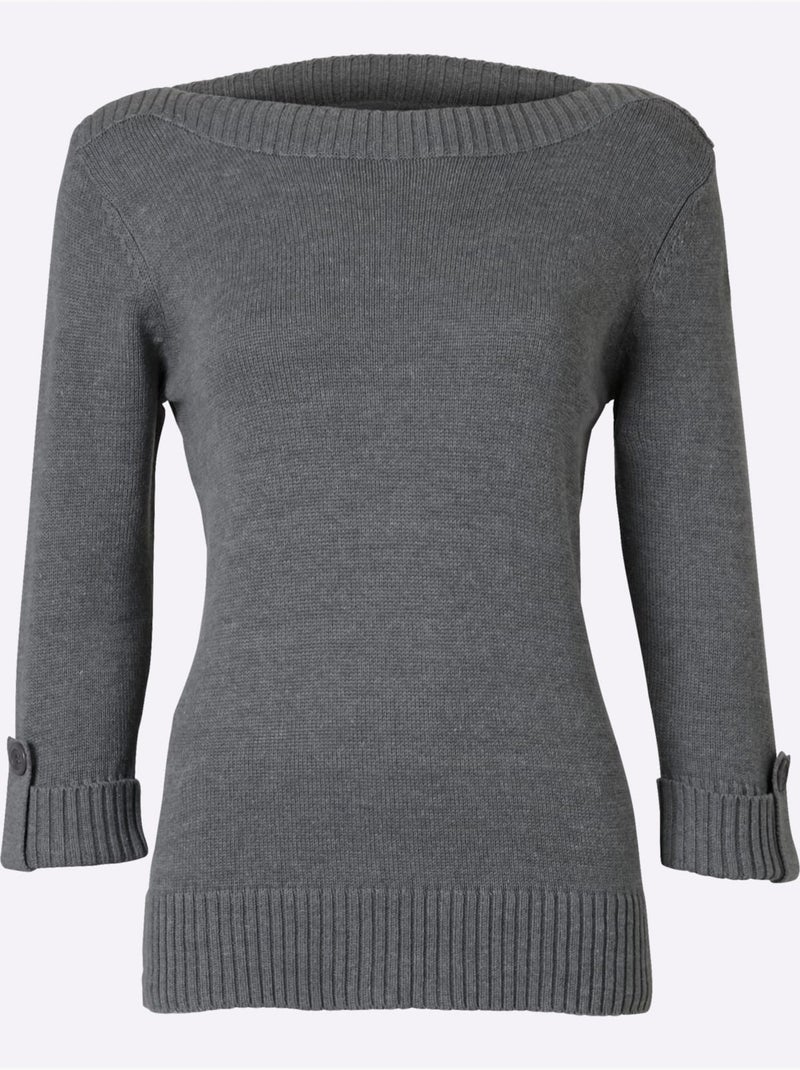 Pull à Manches 3/4 50% Coton - Taille Standard - Witt Gris chiné - Kiabi