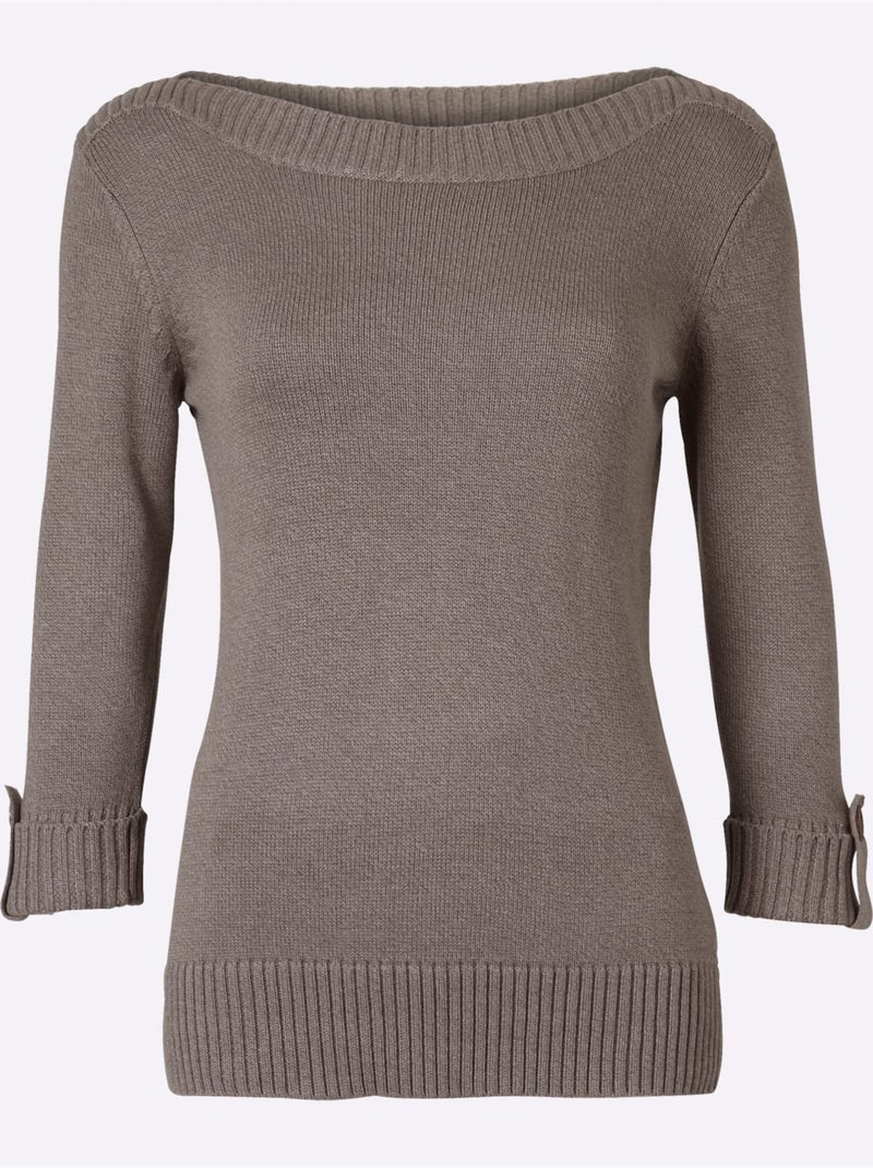 Pull à Manches 3/4 50% Coton - Taille Standard - Witt Gris taupe - Kiabi
