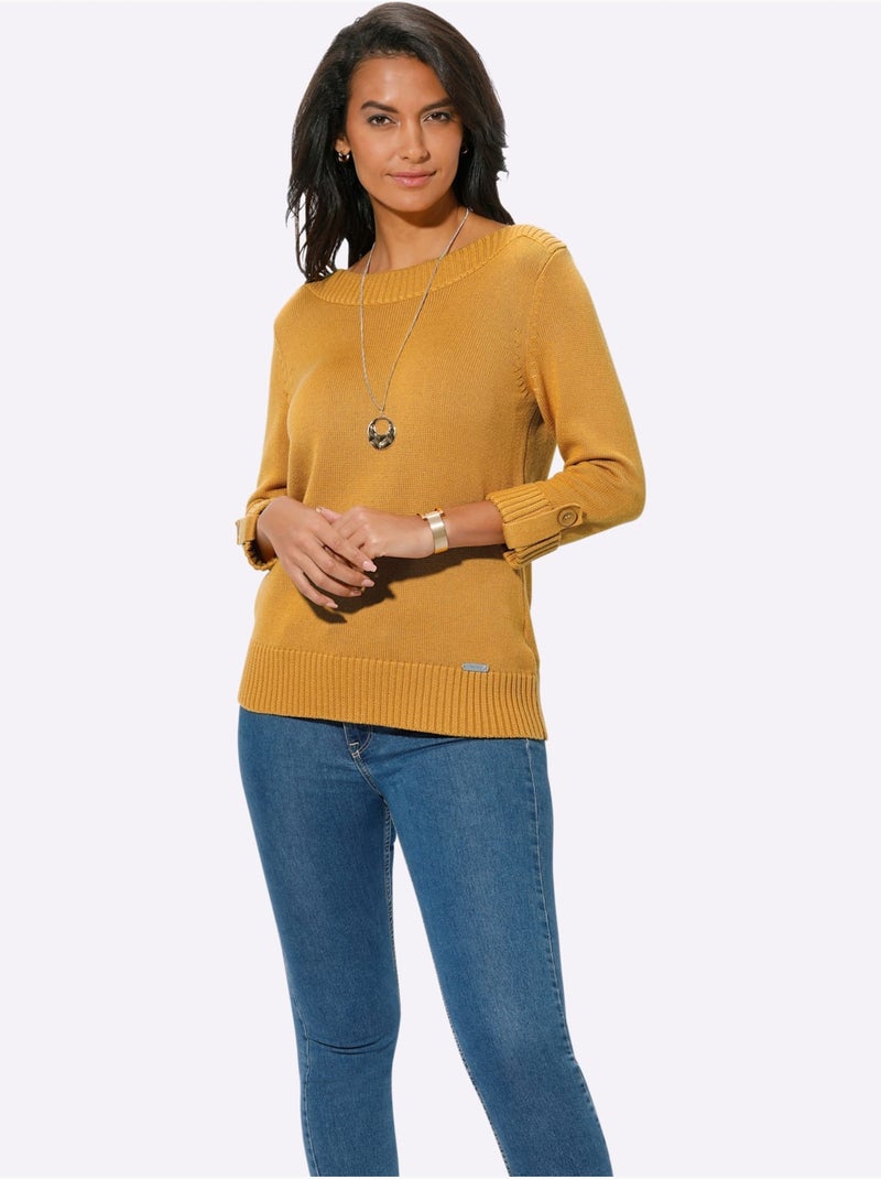 Pull à Manches 3/4 50% Coton - Taille Standard - Witt Jaune - Kiabi