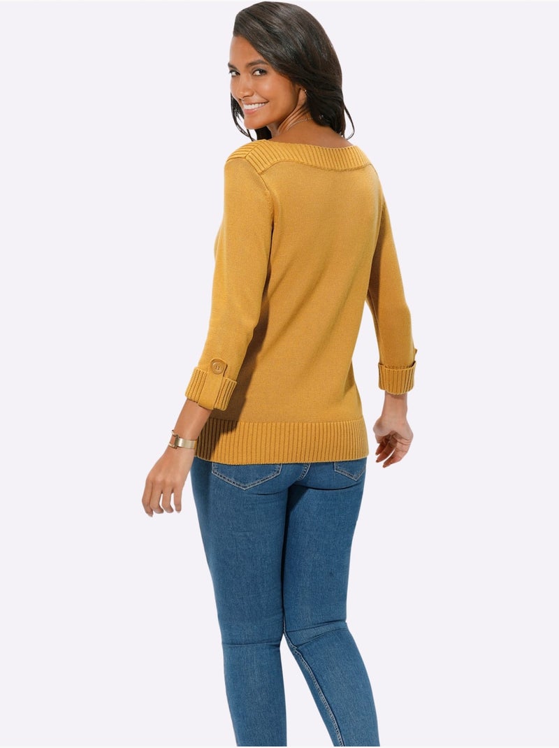 Pull à Manches 3/4 50% Coton - Taille Standard - Witt Jaune - Kiabi