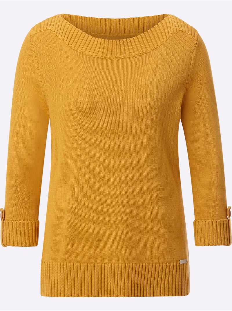 Pull à Manches 3/4 50% Coton - Taille Standard - Witt Jaune - Kiabi