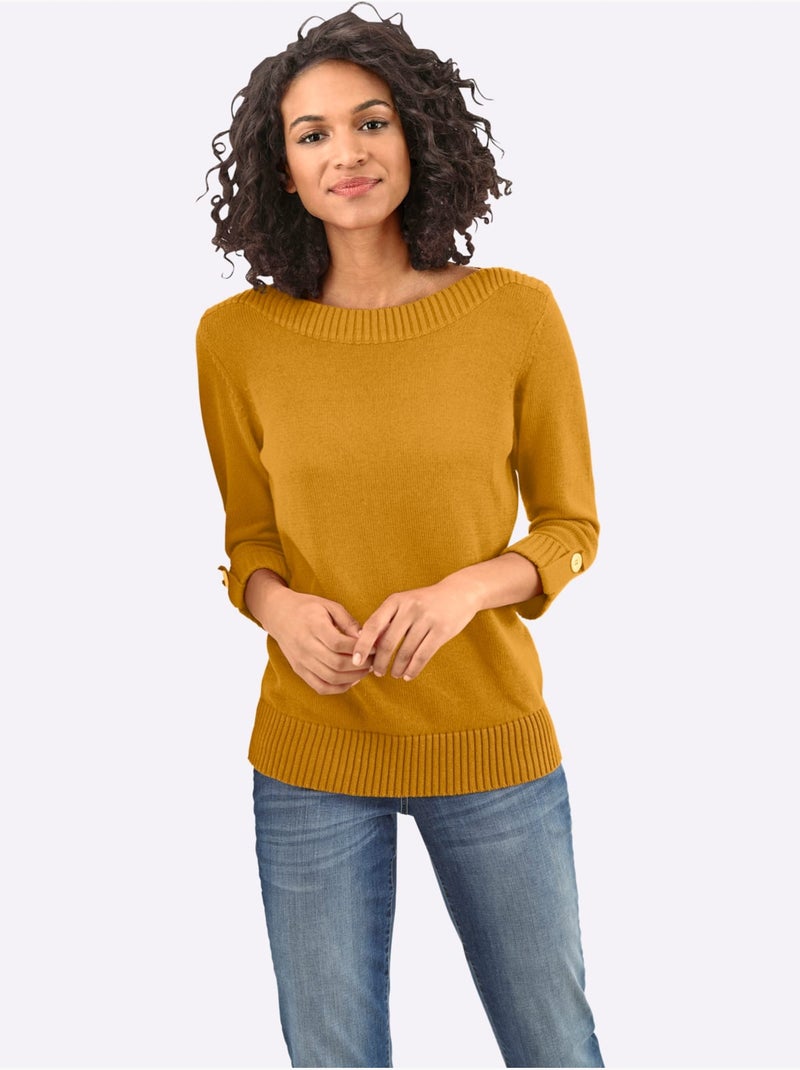 Pull à manches 3/4 50% coton - taille standard - witt Jaune - Kiabi