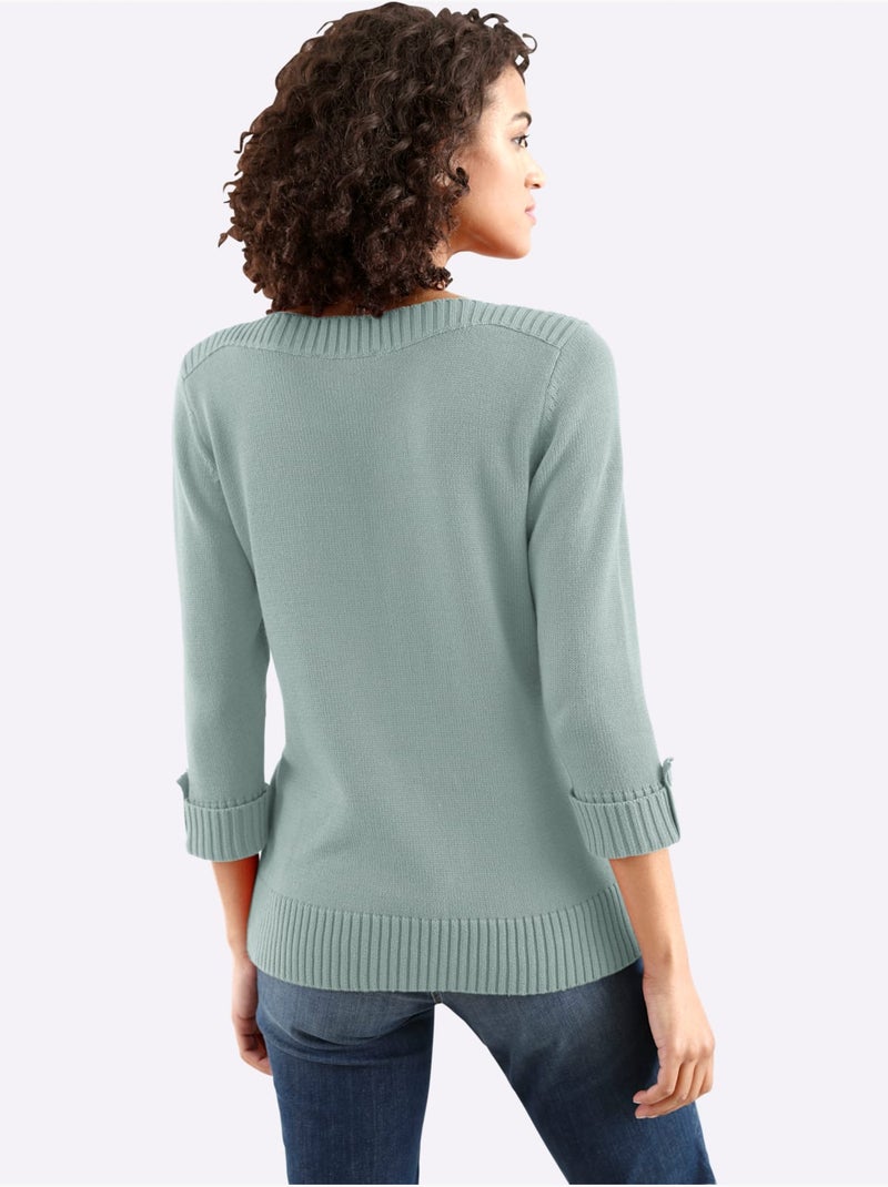 Pull à Manches 3/4 50% Coton - Taille Standard - Witt Menthe - Kiabi