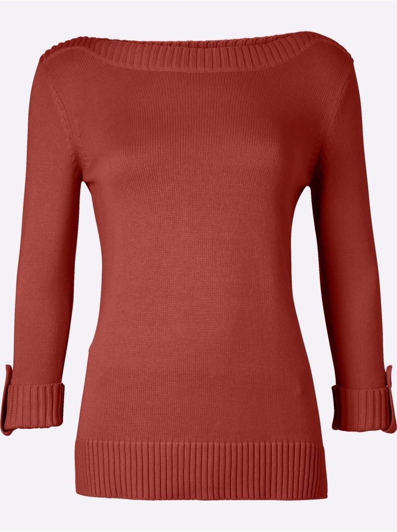 Pull à Manches 3/4 50% Coton - Taille Standard - Witt Orange/Rouge - Kiabi