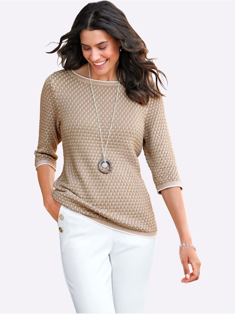 Pull à Manches 3/4 55% Coton - Taille Standard - Witt Beige - Kiabi