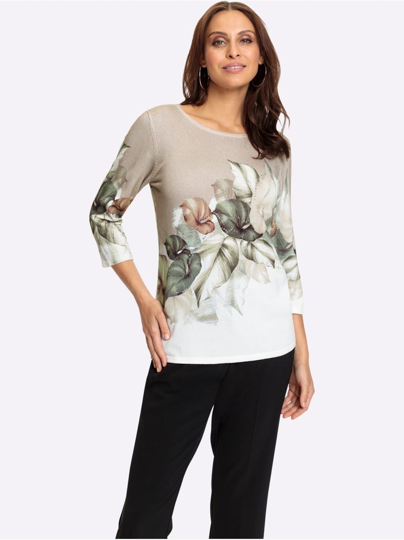 Pull à Manches 3/4 60% Viscose - Taille Standard - Witt Gris Ecru - Kiabi