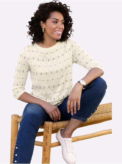 Pull à manches 3/4 à motif tricoté et finitions côtelées - Taille standard - Moda Vilona - Kiabi Pull à manches 3/4 à motif tricoté et finitions côtelées - Taille standard - Moda Vilona - Kiabi