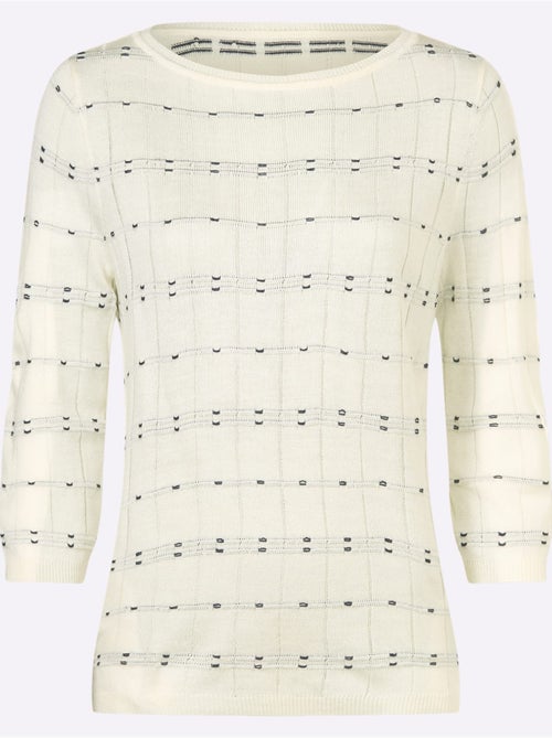 Pull à manches 3/4 à motif tricoté et finitions côtelées - Taille standard - Moda Vilona - Kiabi Pull à manches 3/4 à motif tricoté et finitions côtelées - Taille standard - Moda Vilona - Kiabi