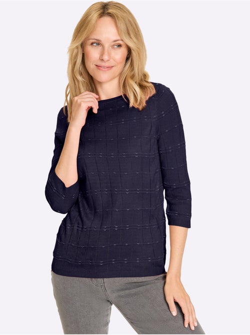 Pull à manches 3/4 à motif tricoté et finitions côtelées - Taille standard - Moda Vilona - Kiabi