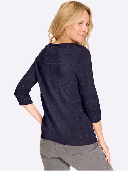 Pull à manches 3/4 à motif tricoté et finitions côtelées - Taille standard - Moda Vilona - Kiabi