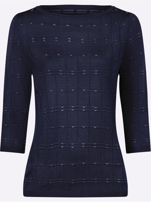 Pull à manches 3/4 à motif tricoté et finitions côtelées - Taille standard - Moda Vilona - Kiabi