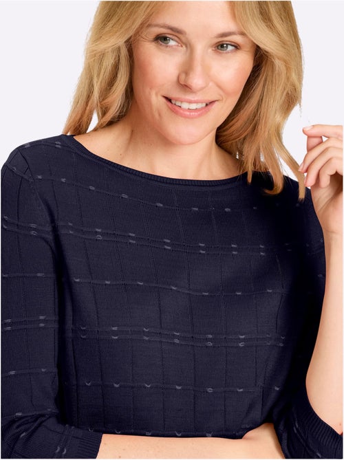 Pull à manches 3/4 à motif tricoté et finitions côtelées - Taille standard - Moda Vilona - Kiabi
