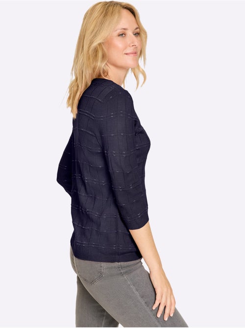 Pull à manches 3/4 à motif tricoté et finitions côtelées - Taille standard - Moda Vilona - Kiabi