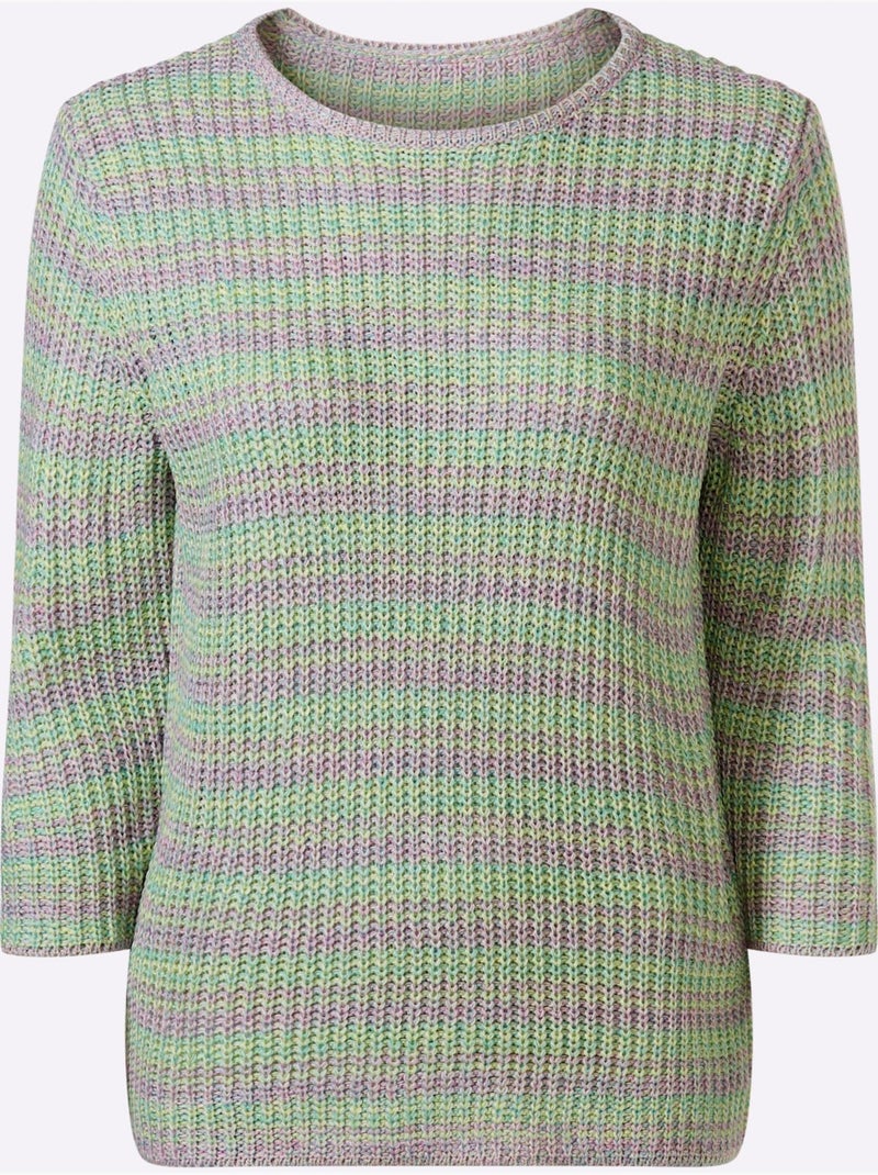 Pull à Manches 3/4 Aspect Grosses Mailles - Taille Standard - Moda Vilona Bleu Ecru - Kiabi