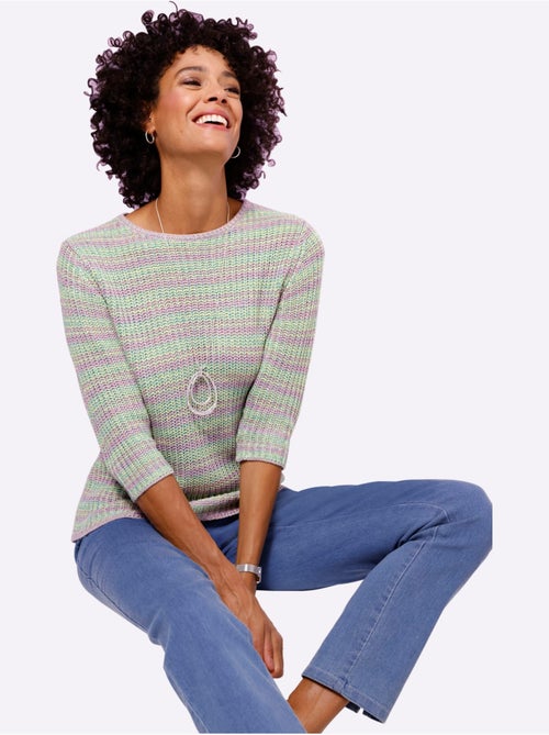 Pull à manches 3/4 avec aspect grosse maille et motif chiné - Taille standard - Moda Vilona - Kiabi Pull à manches 3/4 avec aspect grosse maille et motif chiné - Taille standard - Moda Vilona - Kiabi