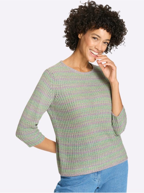 Pull à manches 3/4 avec aspect grosse maille et motif chiné - Taille standard - Moda Vilona - Kiabi Pull à manches 3/4 avec aspect grosse maille et motif chiné - Taille standard - Moda Vilona - Kiabi