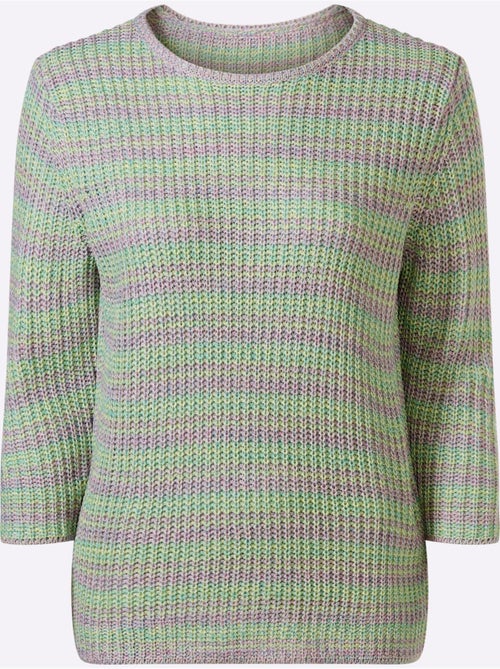 Pull à manches 3/4 avec aspect grosse maille et motif chiné - Taille standard - Moda Vilona - Kiabi Pull à manches 3/4 avec aspect grosse maille et motif chiné - Taille standard - Moda Vilona - Kiabi