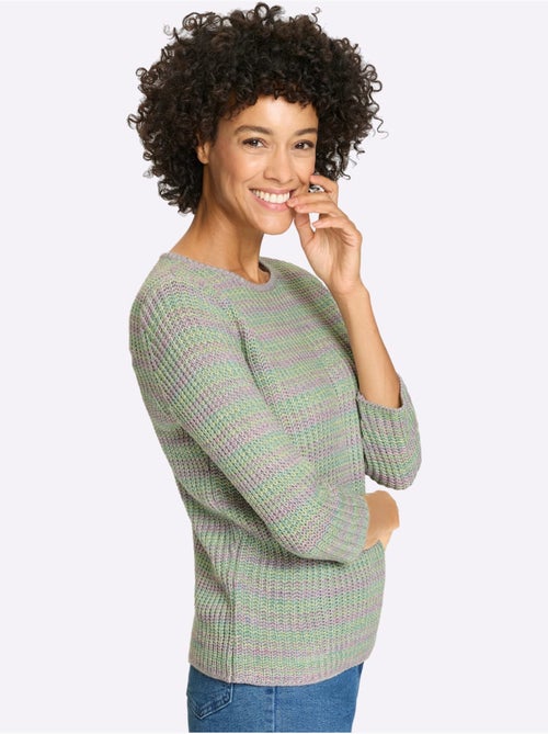 Pull à manches 3/4 avec aspect grosse maille et motif chiné - Taille standard - Moda Vilona - Kiabi Pull à manches 3/4 avec aspect grosse maille et motif chiné - Taille standard - Moda Vilona - Kiabi