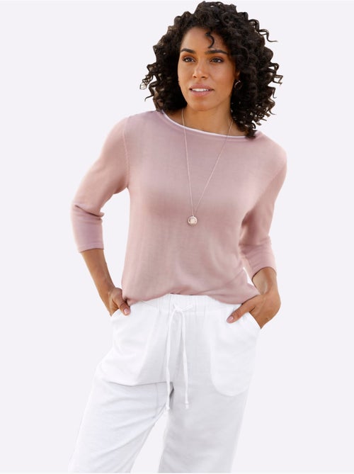Pull à manches 3/4 avec encolure en U et finition contrastée - Taille standard - Moda Vilona - Kiabi