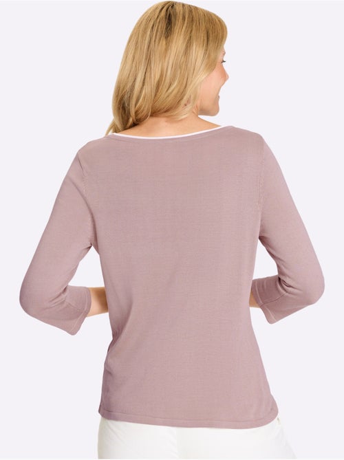 Pull à manches 3/4 avec encolure en U et finition contrastée - Taille standard - Moda Vilona - Kiabi