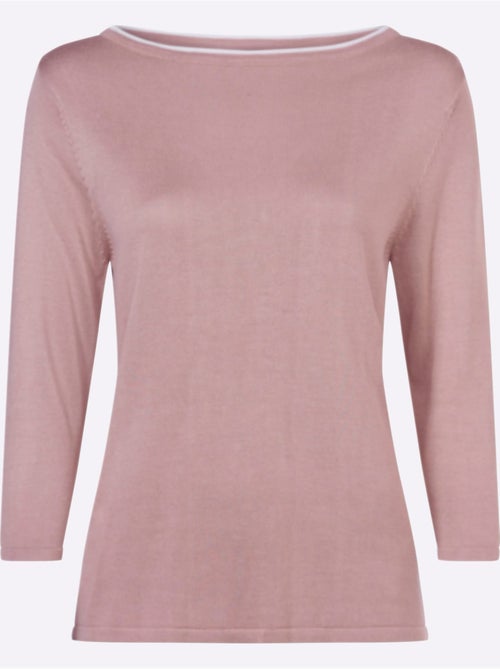 Pull à manches 3/4 avec encolure en U et finition contrastée - Taille standard - Moda Vilona - Kiabi