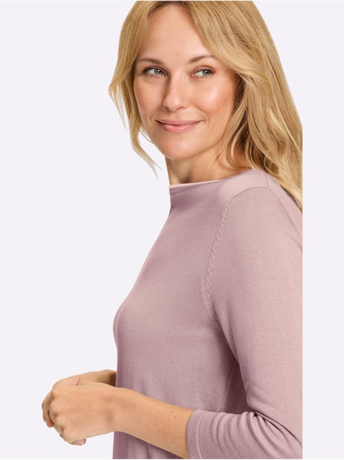 Pull à manches 3/4 avec encolure en U et finition contrastée - Taille standard - Moda Vilona - Kiabi