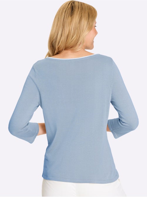 Pull à manches 3/4 avec encolure en U et finition contrastée - Taille standard - Moda Vilona - Kiabi