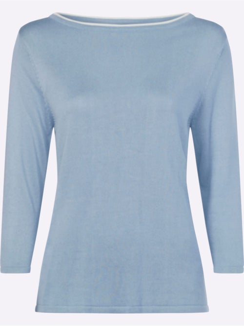 Pull à manches 3/4 avec encolure en U et finition contrastée - Taille standard - Moda Vilona - Kiabi